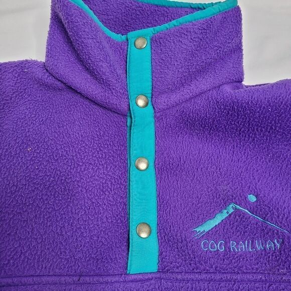 VINTAGE 90s fleece purple Cog Railway quarter button pullover‎ unisex M - Picture 4 of 10